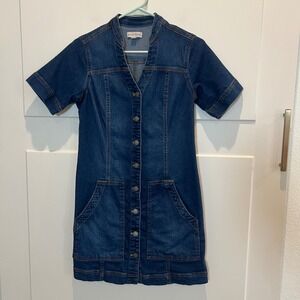Knox‎ Rose Womens XS Denim Dress Short Sleeve Button Front Pockets Casual Jean